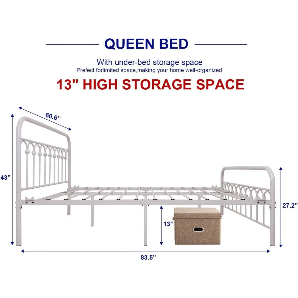 Bed Frame Queen Size with Vintage Headboard