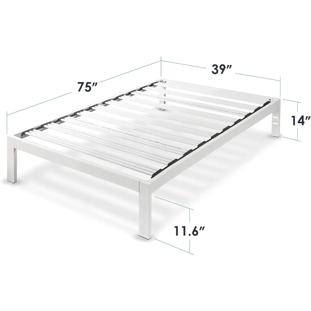 14" Platform Bed Heavy Duty Steel White