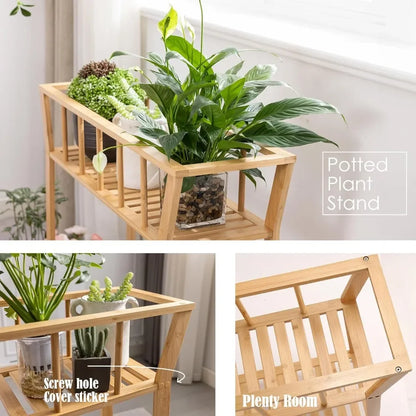 Bamboo Shelf Plant Pot Organizer