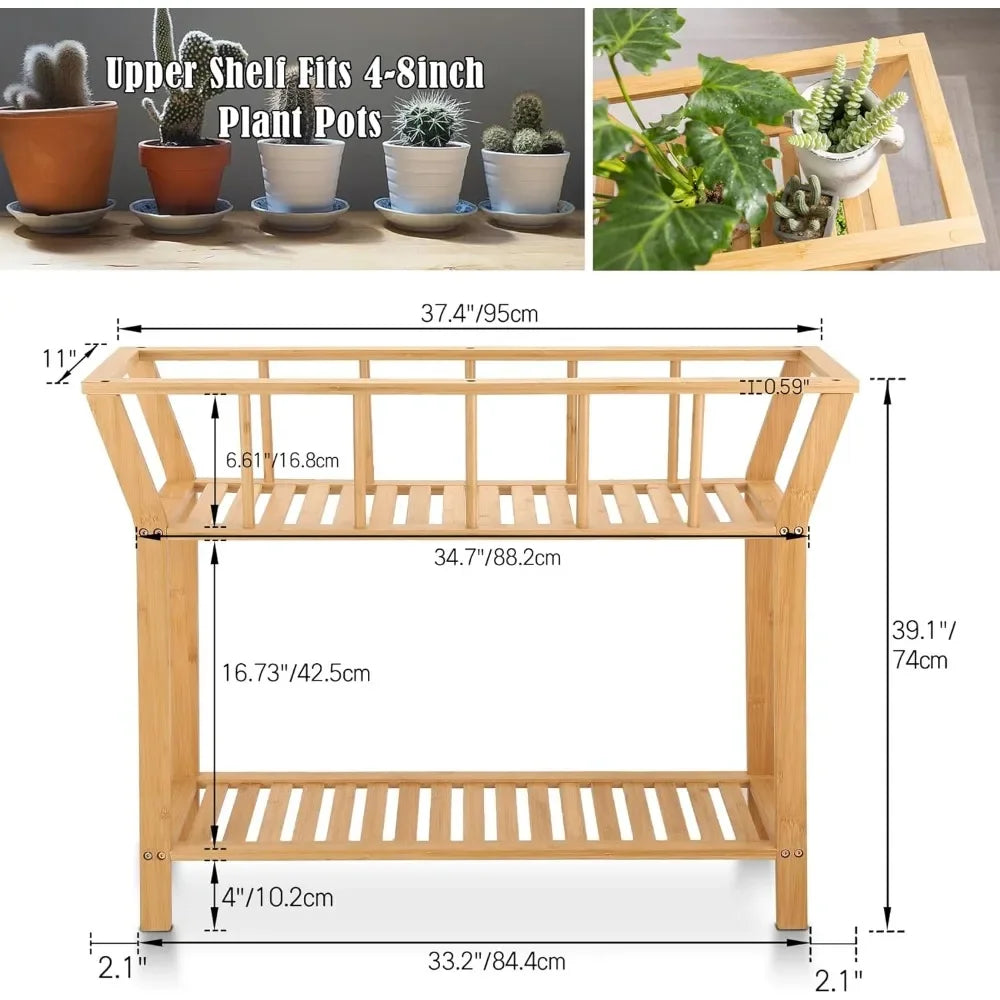 Bamboo Shelf Plant Pot Organizer