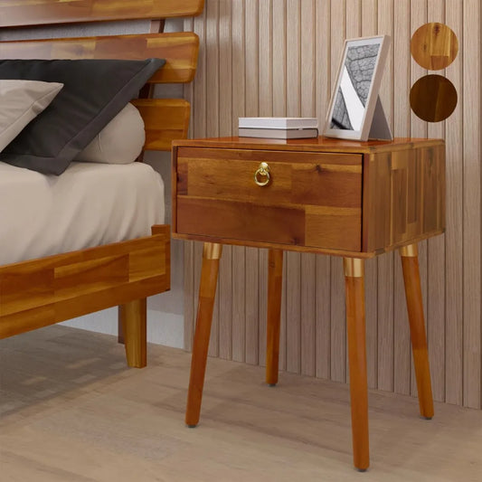 Solid Wood Nightstand with 1-Drawer