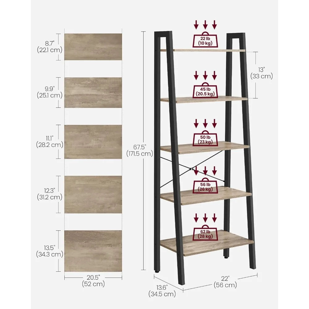 5-Tier Bookshelf Industrial Style