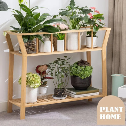 Bamboo Shelf Plant Pot Organizer